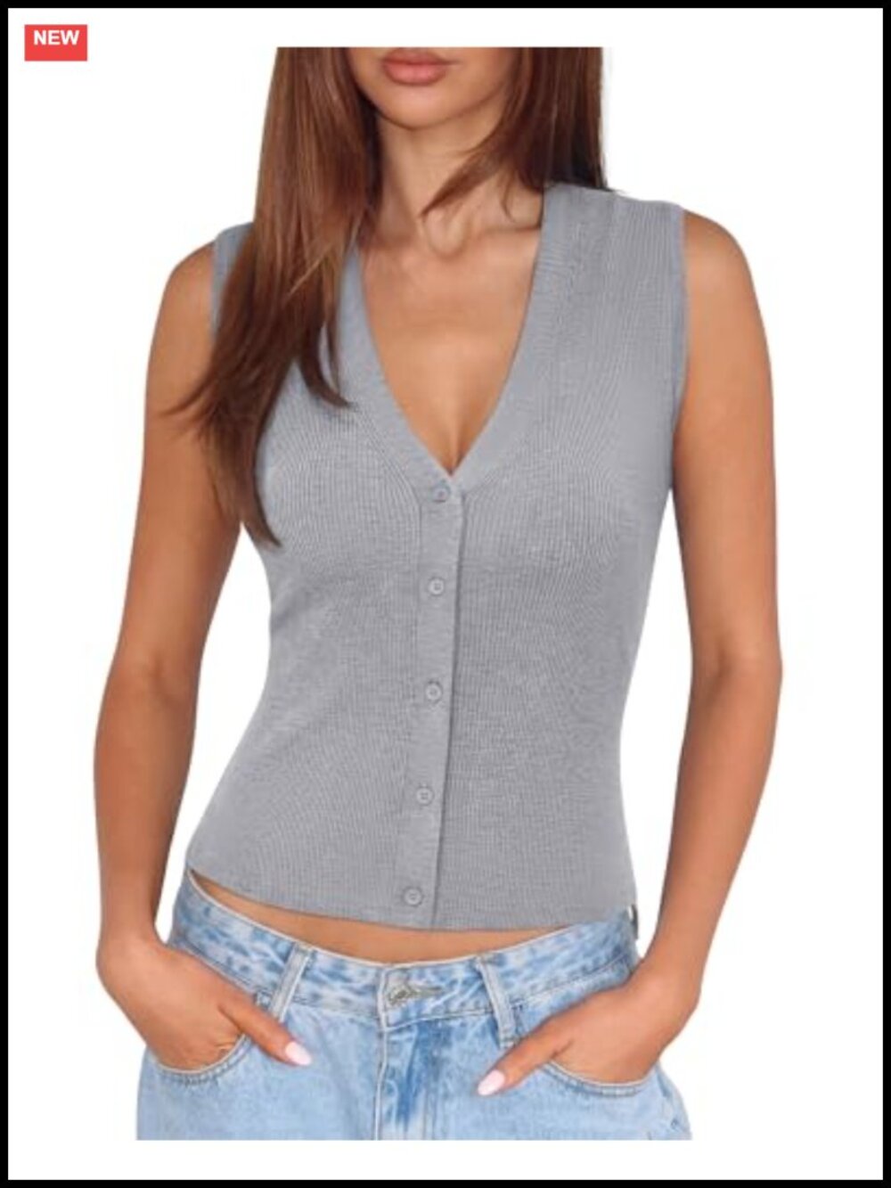 Sleeveless Sweater Vest V-Neck Button Down Knit Tank Top Business Casual